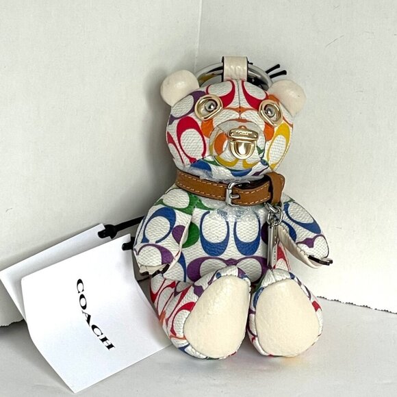 Coach Bear Rainbow Bag Charm Keychain Pride CJ953 White Signature LGBTQIA+